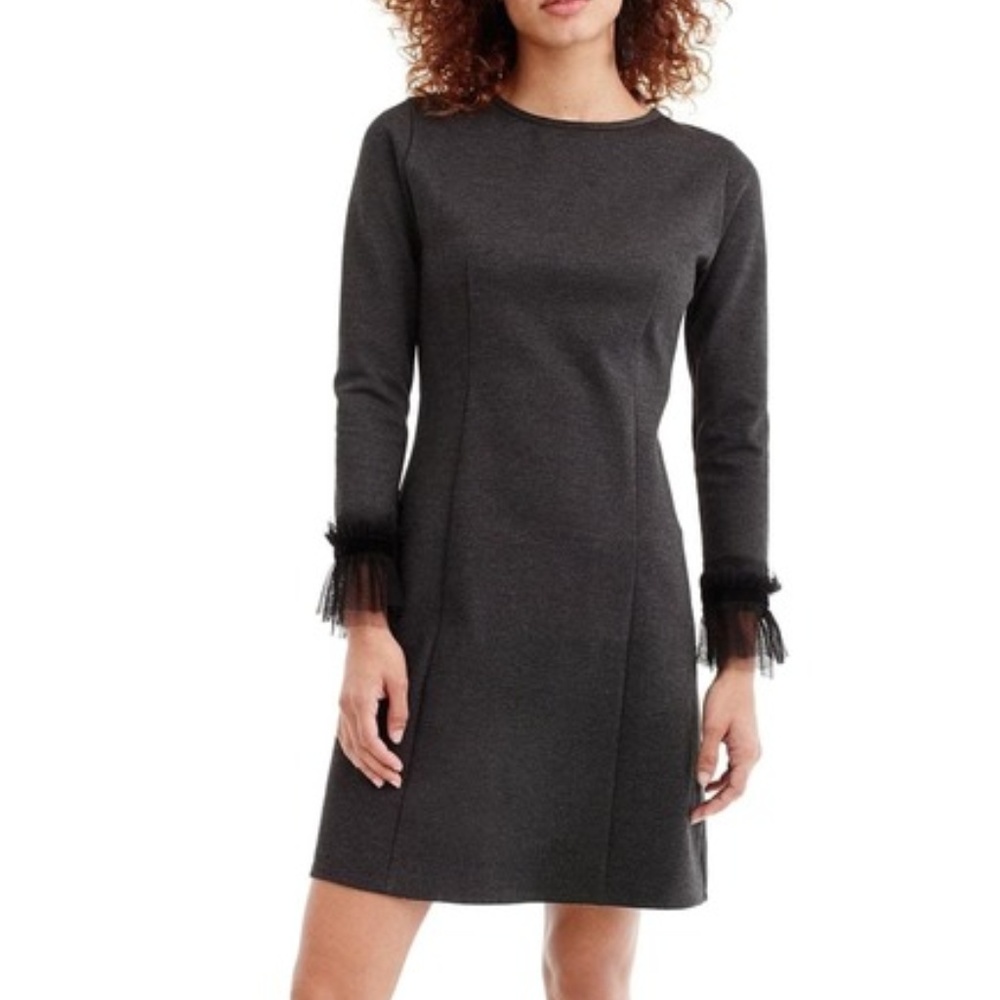 J.CREW Tulle Trim Long Sleeve Sheath Dress Gray 00